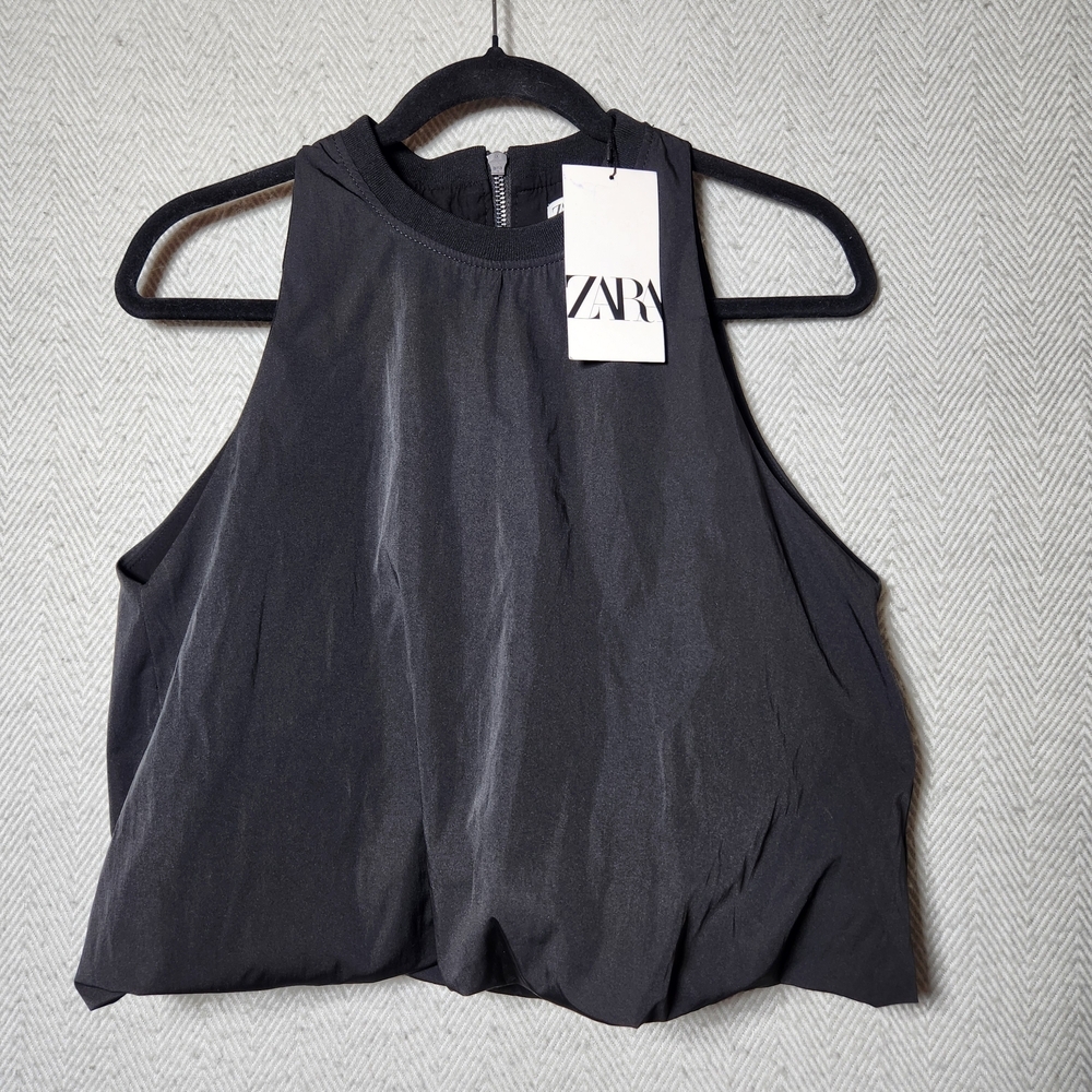 Zara Size Medium Black Sleeveless Balloon Women's Top New With Tags - Picture 2 of 9